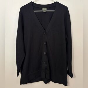 100% Cotton & Cashmere Eddie Bauer Women's V-Neck Black Cardigan
